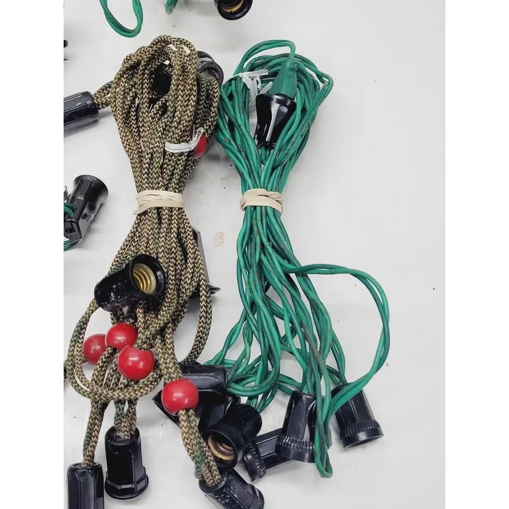 7 Vintage Christmas Light Strings C7 Green Wire Corn Mixed Lot No Bulbs Tested